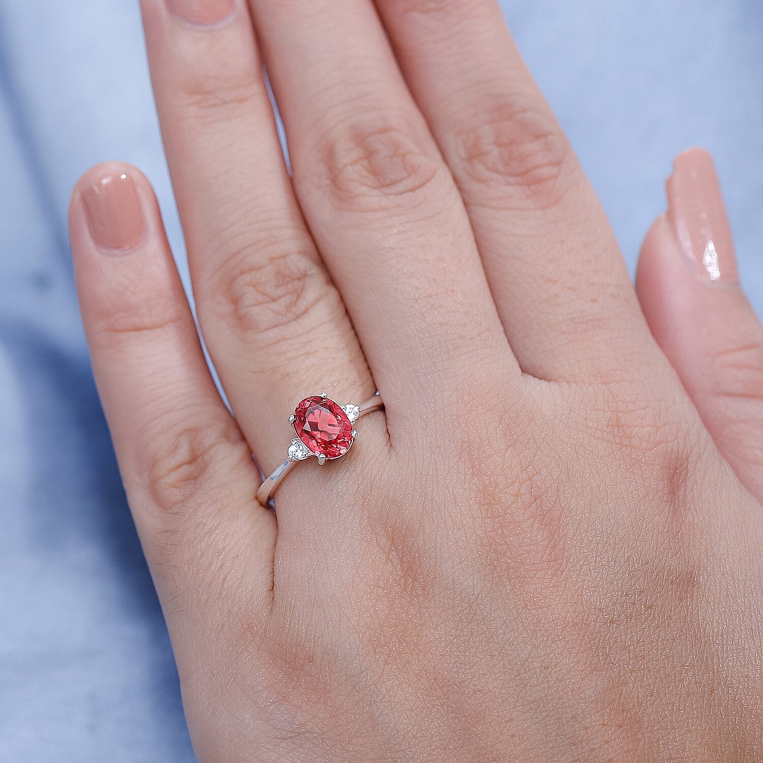 Salmon Triplet Quartz, White Zircon Ring in Sterling Silver 7859575 2