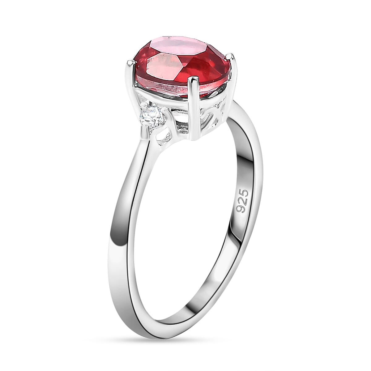 Salmon Triplet Quartz, White Zircon Ring in Sterling Silver 7859575 3