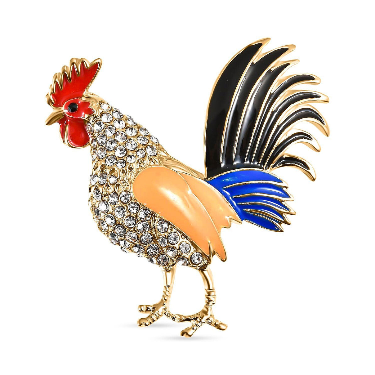 White and Black Finest CZ Enamelled Rooster Brooch in Gold Tone 6368322 0