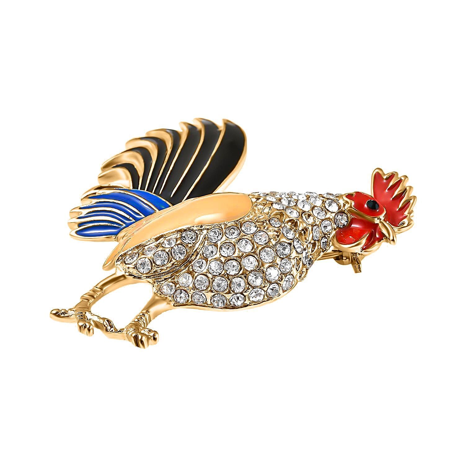 White and Black Finest CZ Enamelled Rooster Brooch in Gold Tone 6368322 3