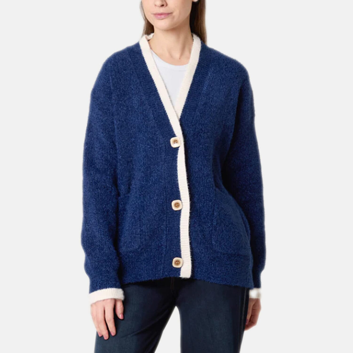Wildflower Cosy Knit Contrast Pocket Cardigan (Size M/L, fit 14 to 16) - Navy V32587251 0