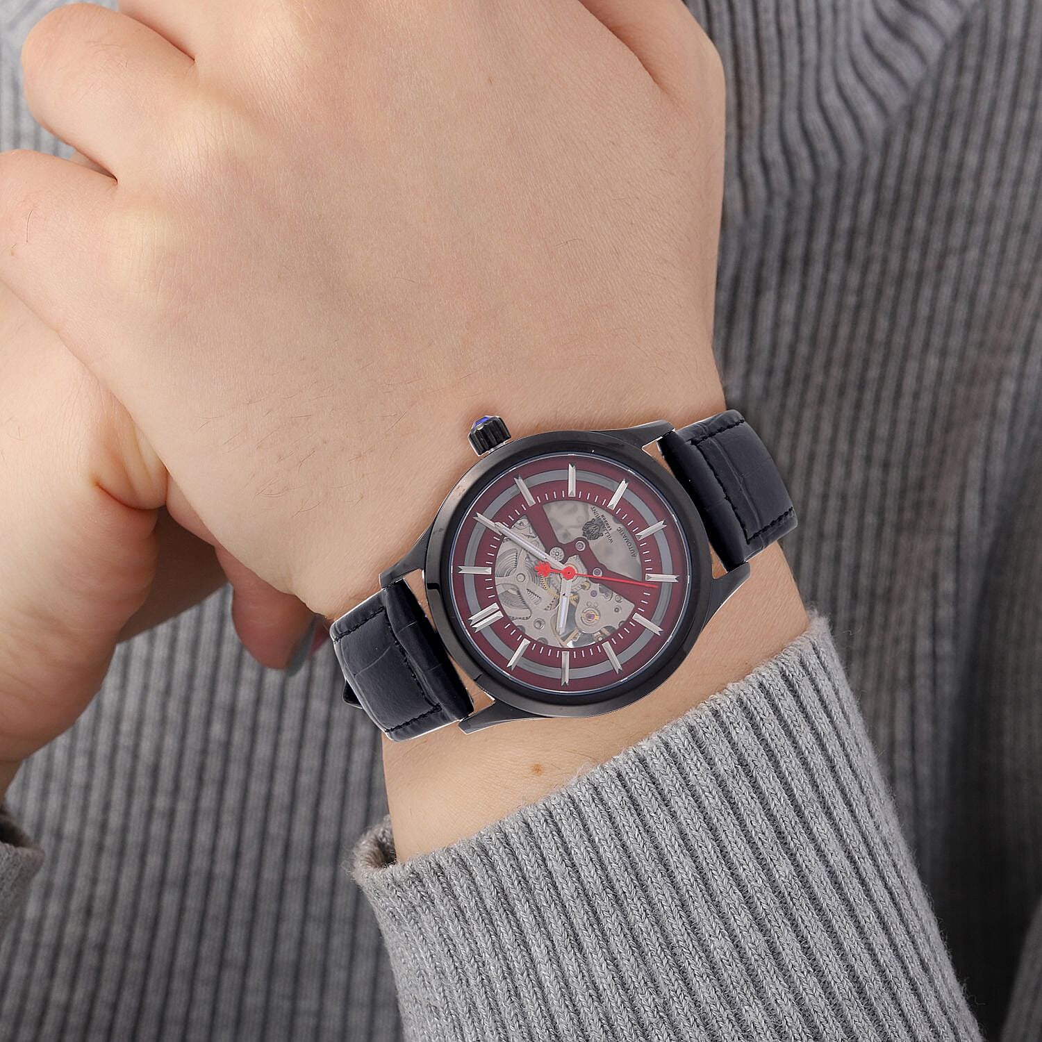 William Hunt Automatic Mechanical Movement Red Sunshine Dial 5 ATM Water Resistant Watch with Black Leather Strap 7652934 3