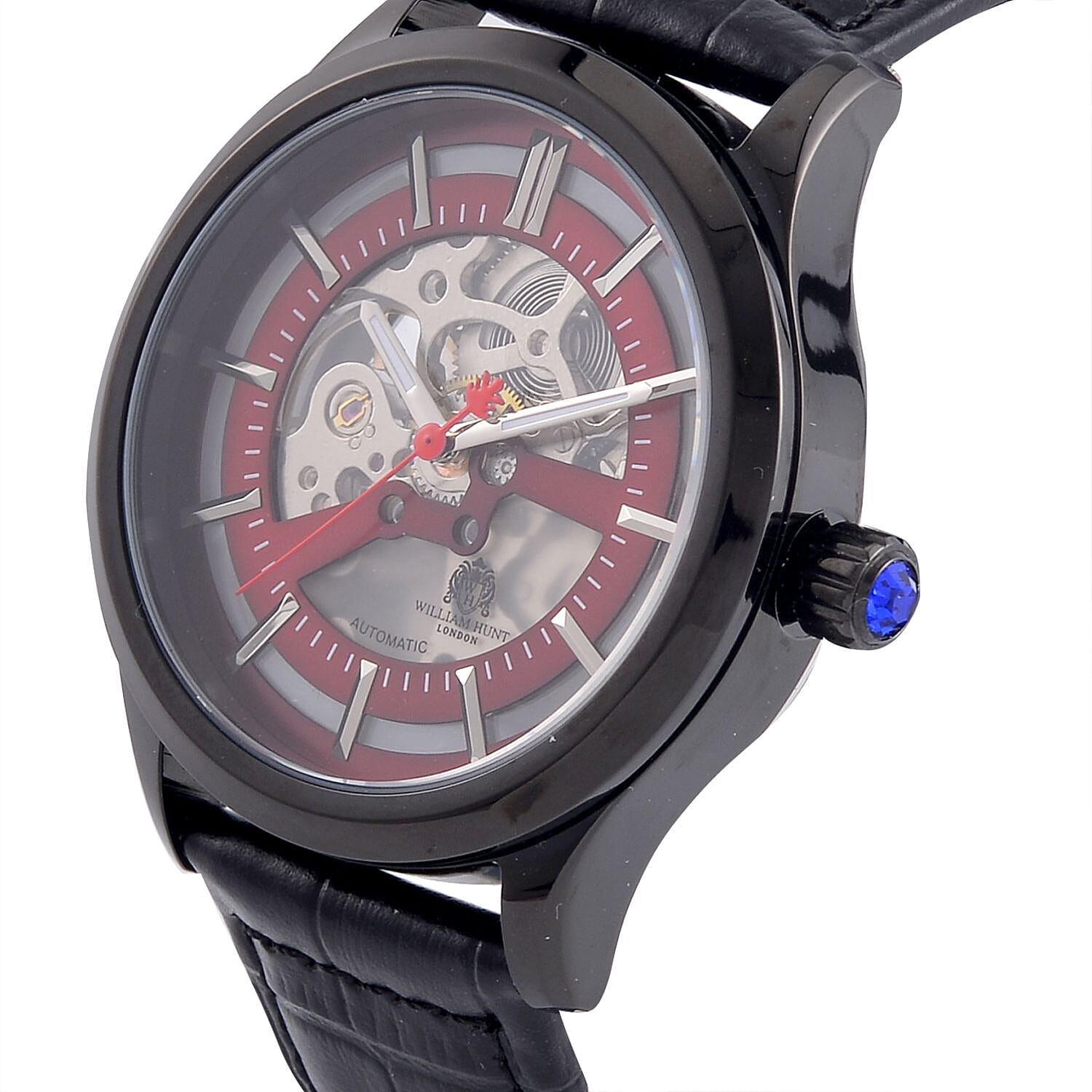 William Hunt Automatic Mechanical Movement Red Sunshine Dial 5 ATM Water Resistant Watch with Black Leather Strap 7652934 4