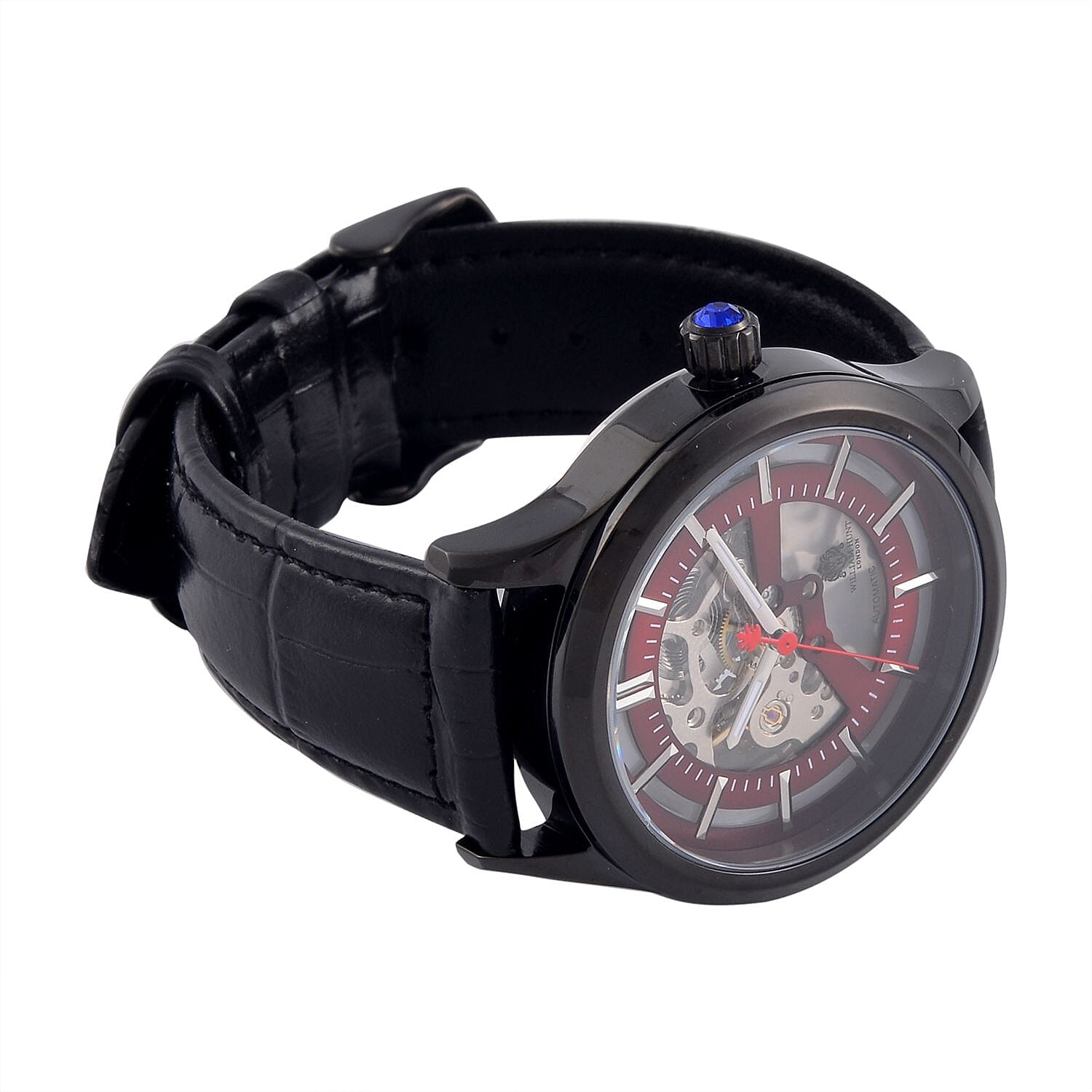 William Hunt Automatic Mechanical Movement Red Sunshine Dial 5 ATM Water Resistant Watch with Black Leather Strap 7652934 5