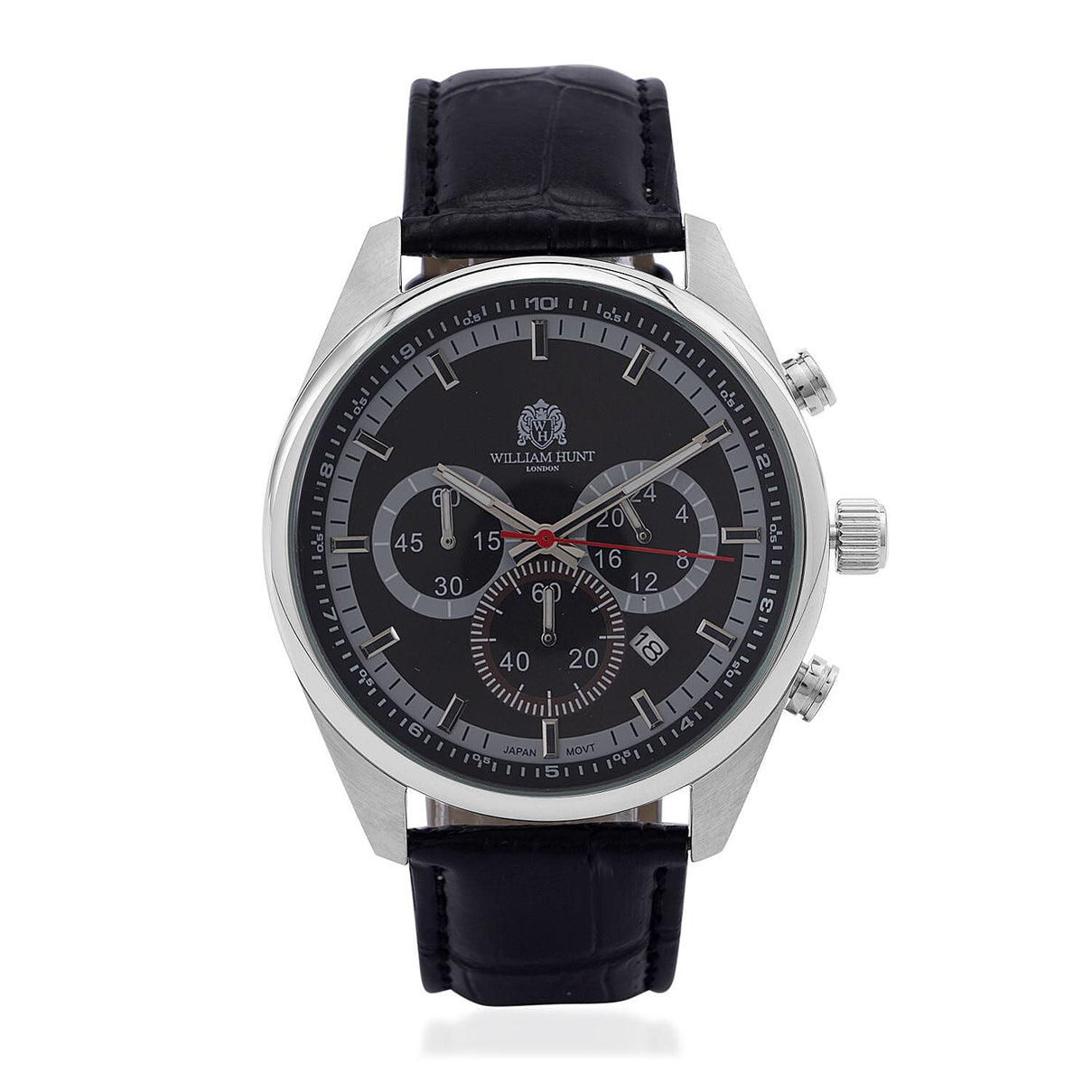 William Hunt Designer Watch with Chronograph Leather Strap Water Resistant Black Dial 7239533 0