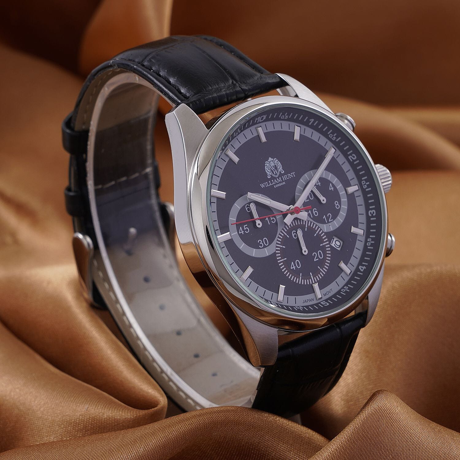 William Hunt Designer Watch with Chronograph Leather Strap Water Resistant Black Dial 7239533 2