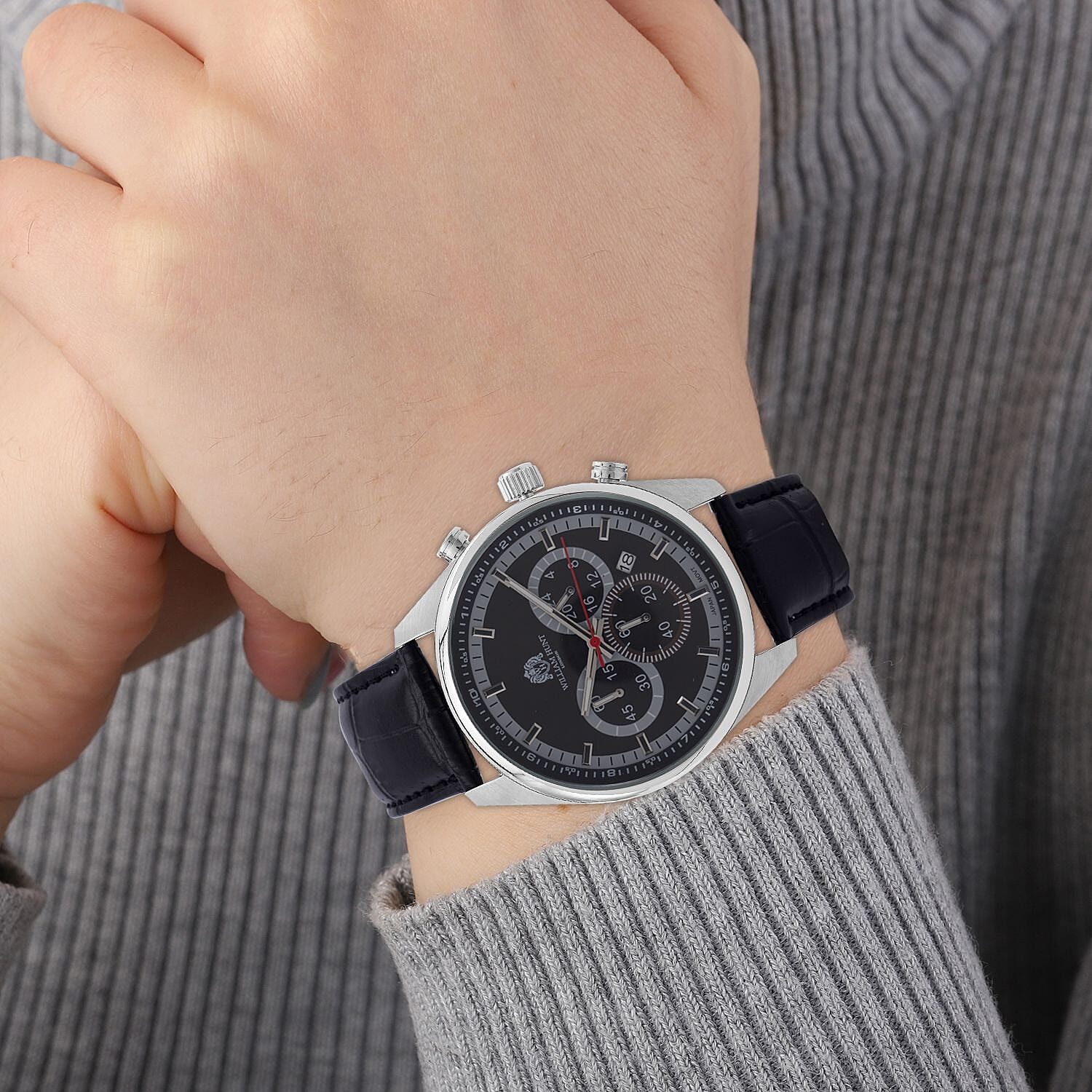 William Hunt Designer Watch with Chronograph Leather Strap Water Resistant Black Dial 7239533 3