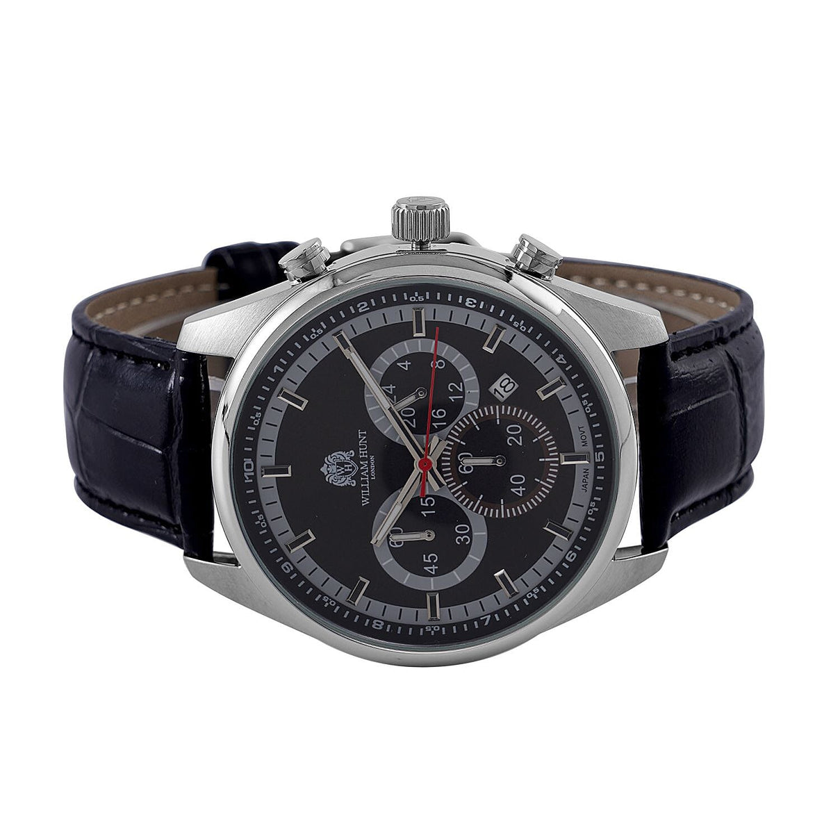 William Hunt Designer Watch with Chronograph Leather Strap Water Resistant Black Dial 7239533 4