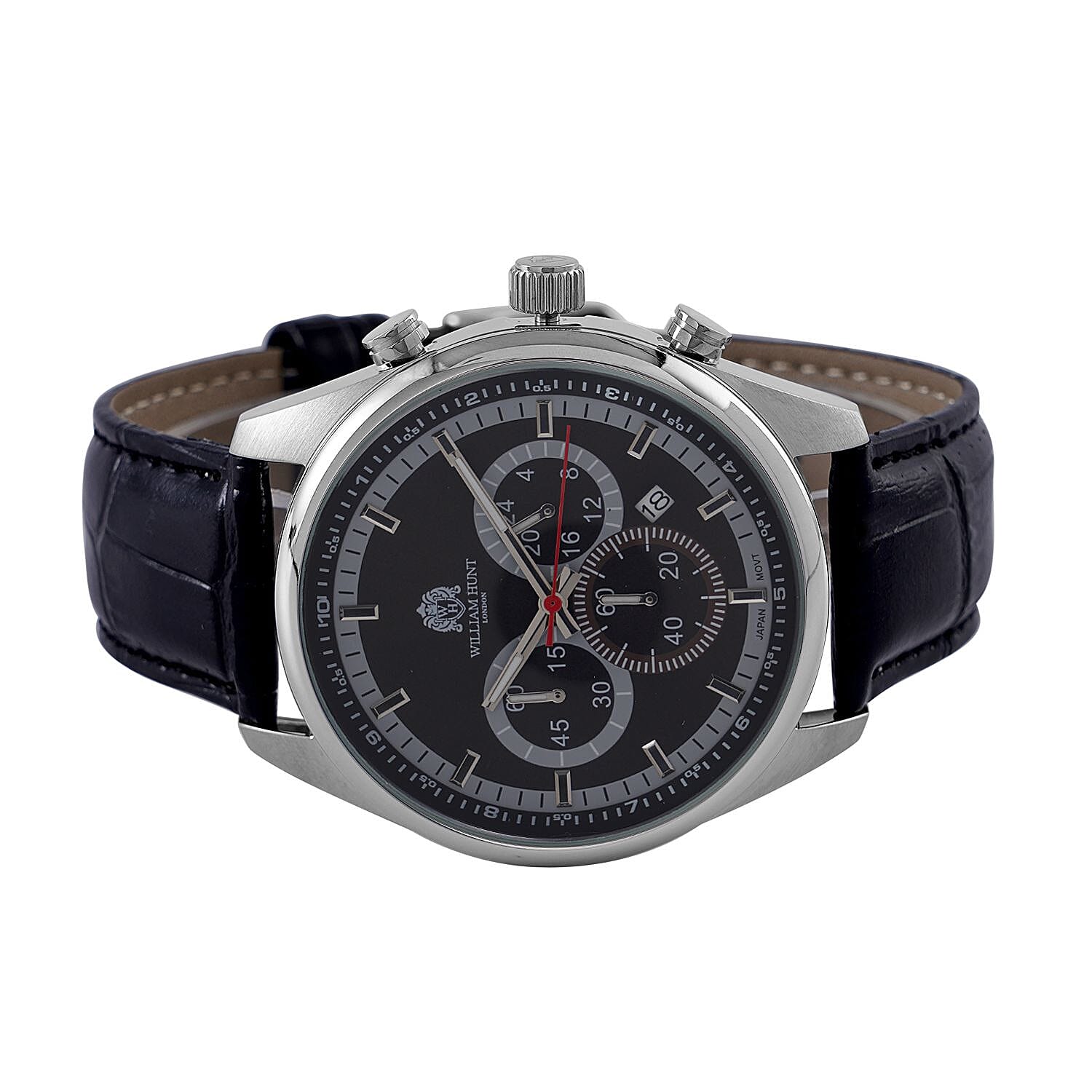 William Hunt Designer Watch with Chronograph Leather Strap Water Resistant Black Dial 7239533 4
