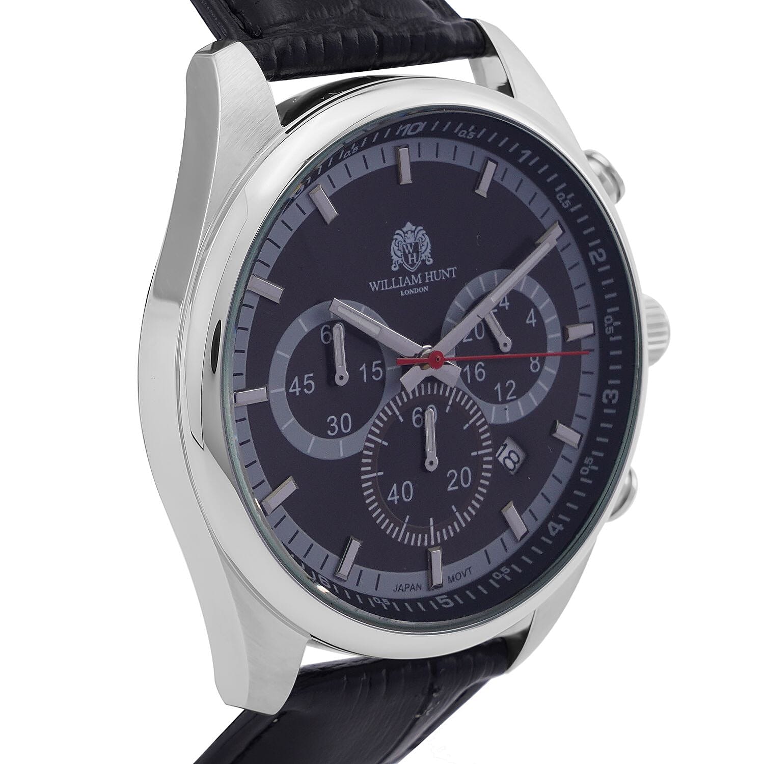 William Hunt Designer Watch with Chronograph Leather Strap Water Resistant Black Dial 7239533 5