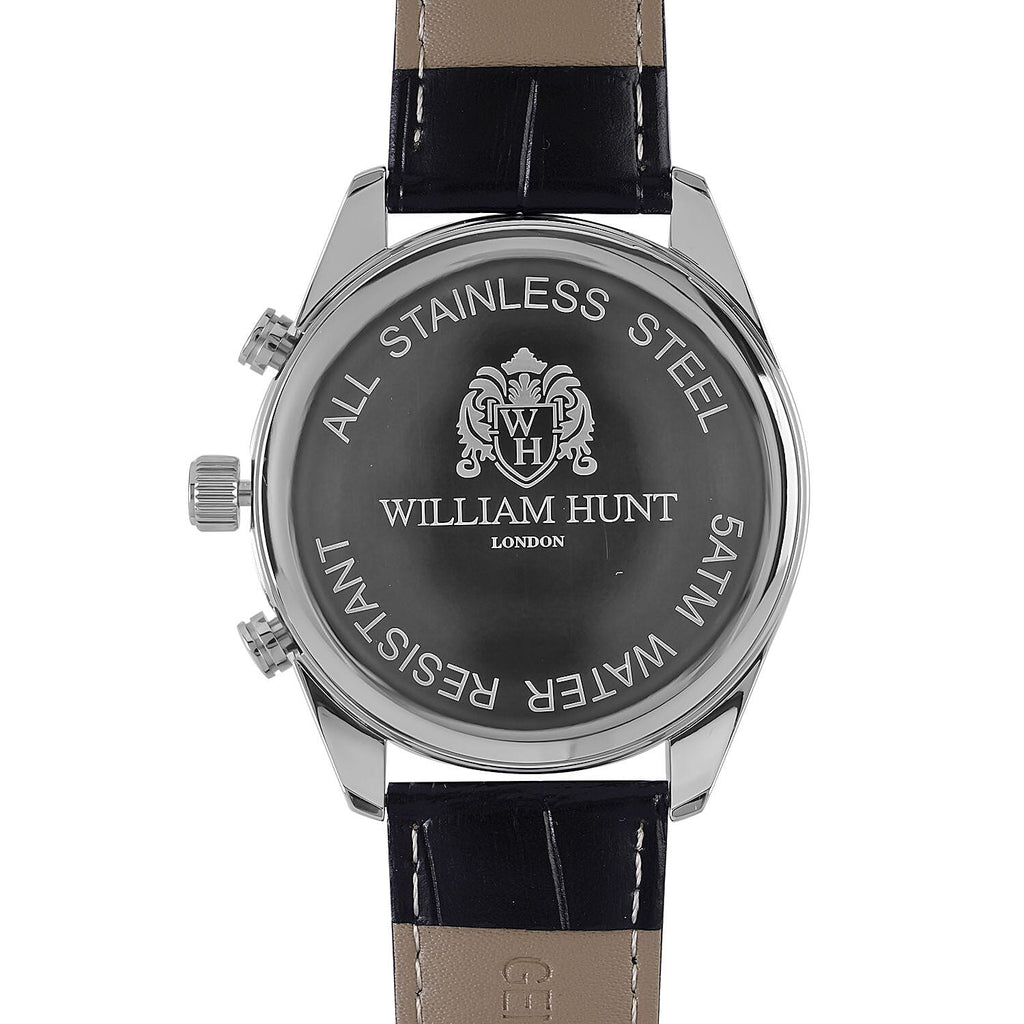 Limited Edition- William Hunt Designer Watch with Chronograph Leather Strap Water Resistant Black Dial