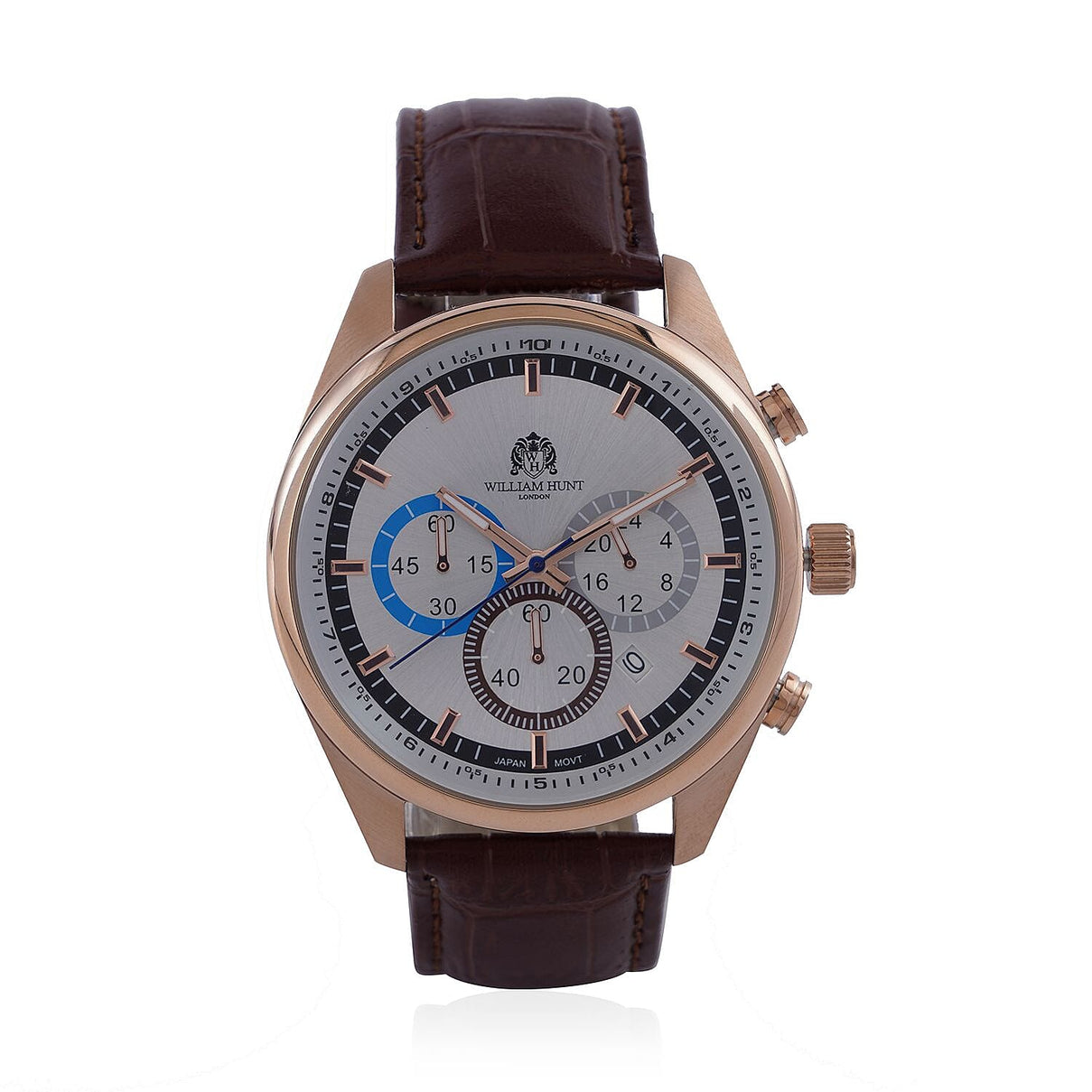 William Hunt Designer Watch with Chronograph Leather Strap Water Resistant White Dial 7239551 0