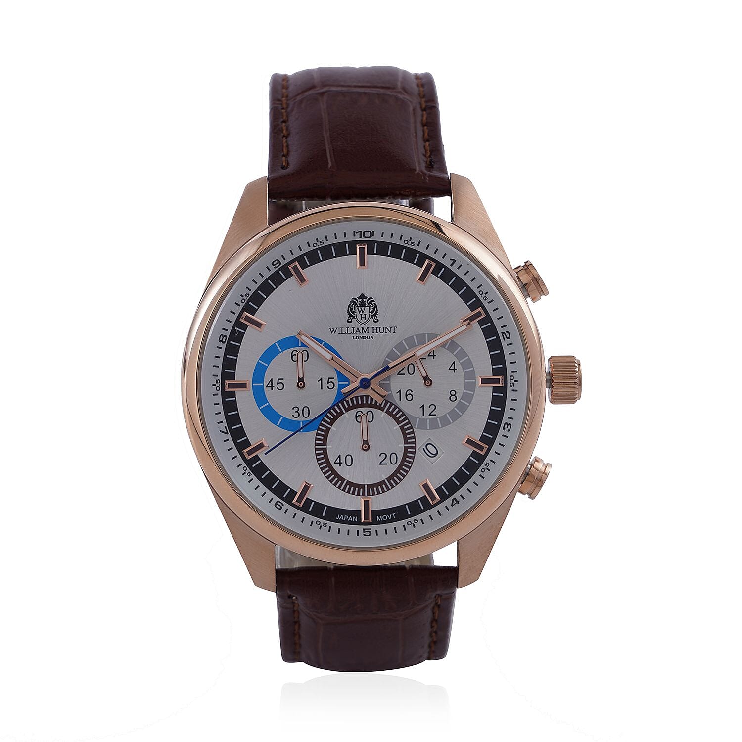 William Hunt Designer Watch with Chronograph Leather Strap Water Resistant White Dial 7239551 0