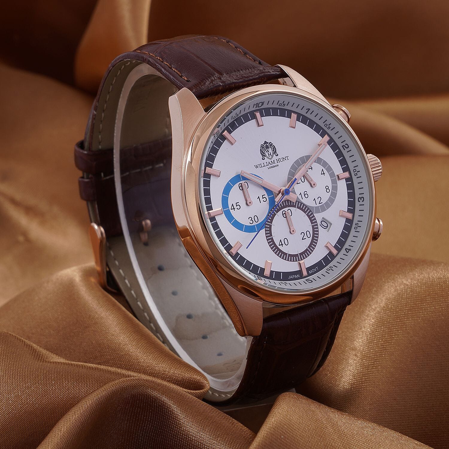 William Hunt Designer Watch with Chronograph Leather Strap Water Resistant White Dial 7239551 2