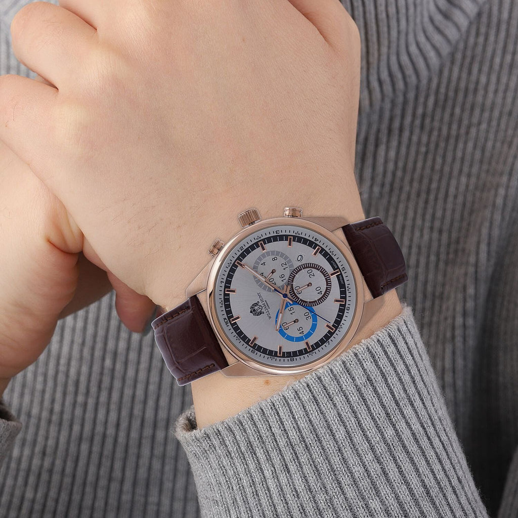 Limited Edition- William Hunt Designer Watch with Chronograph Leather Strap Water Resistant White Dial