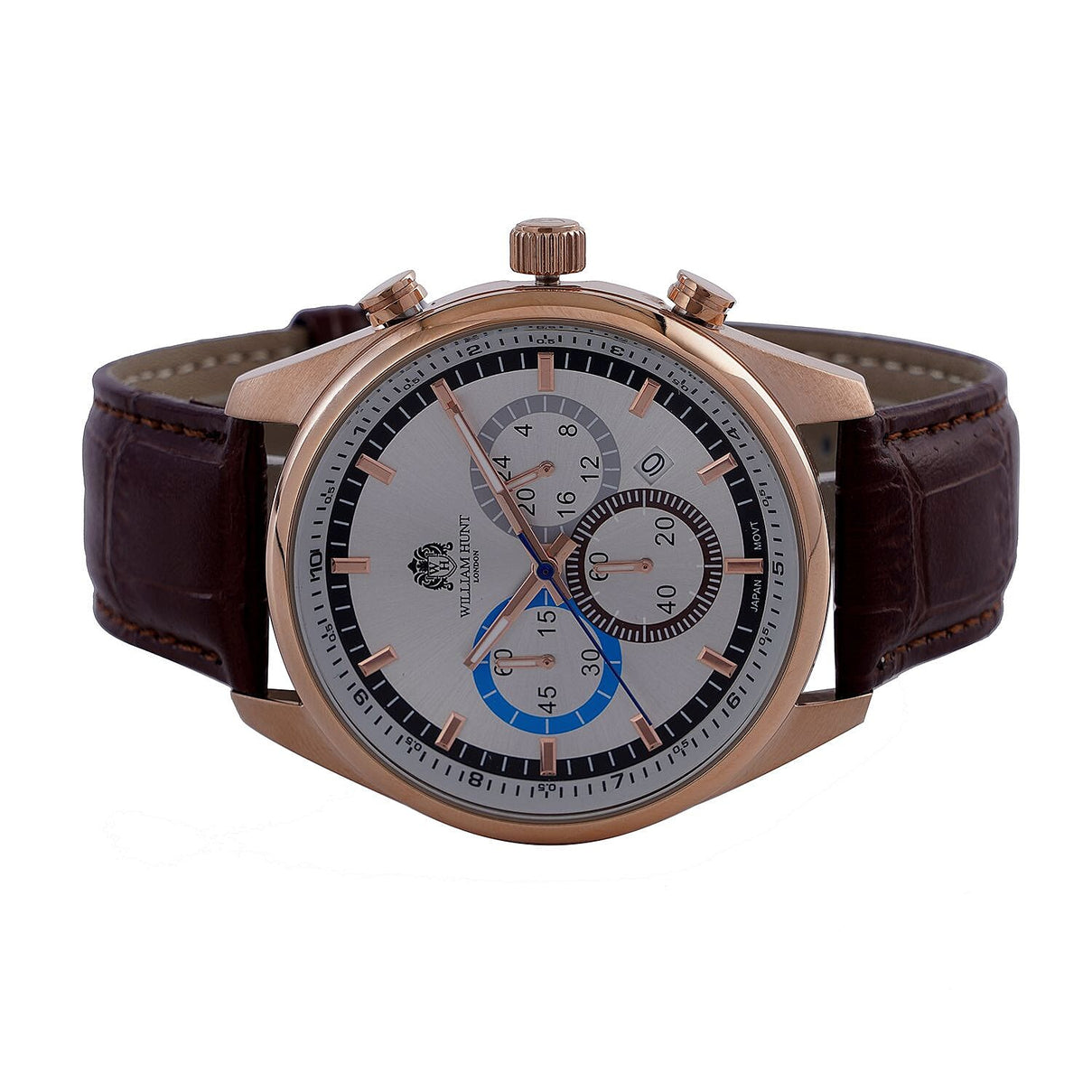 William Hunt Designer Watch with Chronograph Leather Strap Water Resistant White Dial 7239551 4