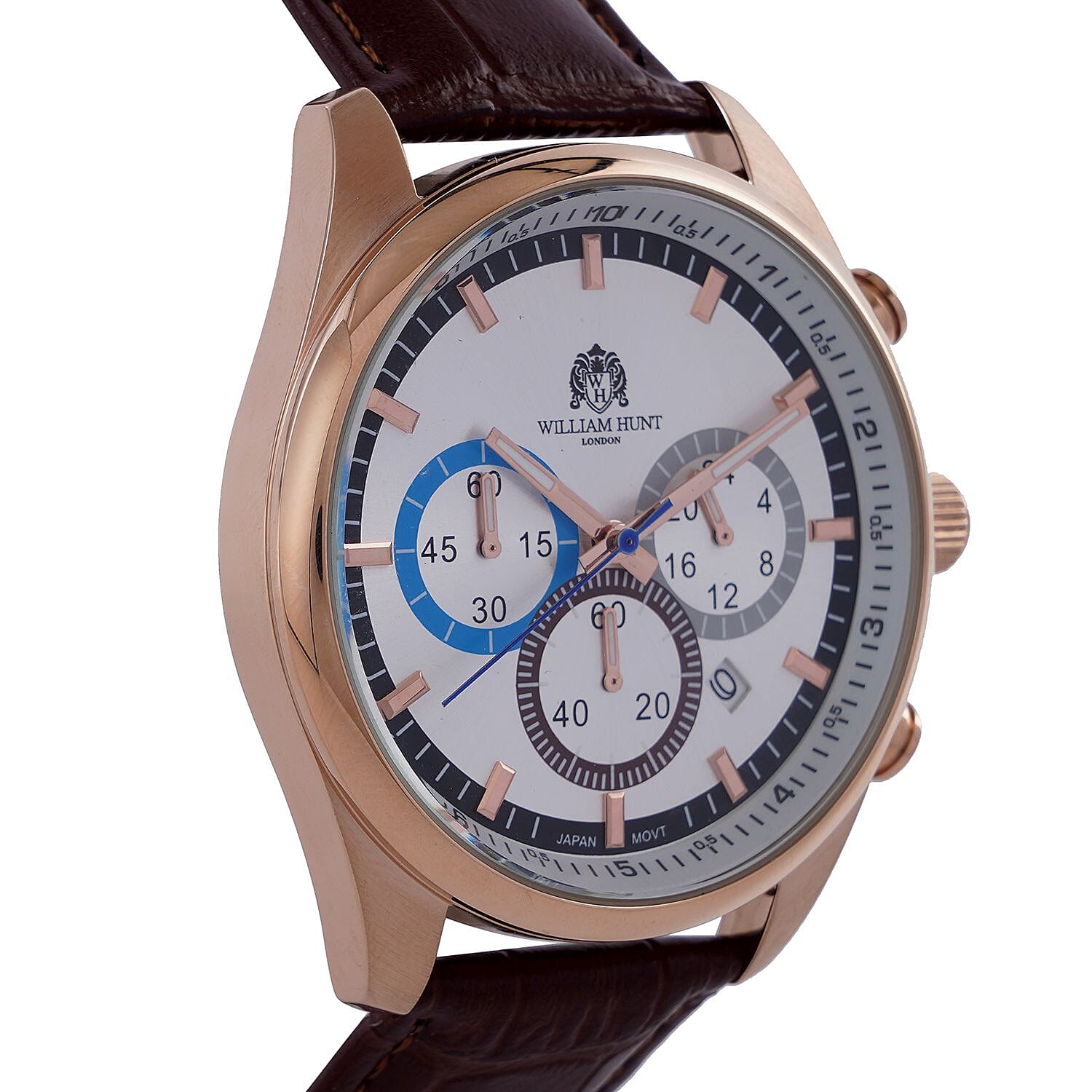 William Hunt Designer Watch with Chronograph Leather Strap Water Resistant White Dial 7239551 5