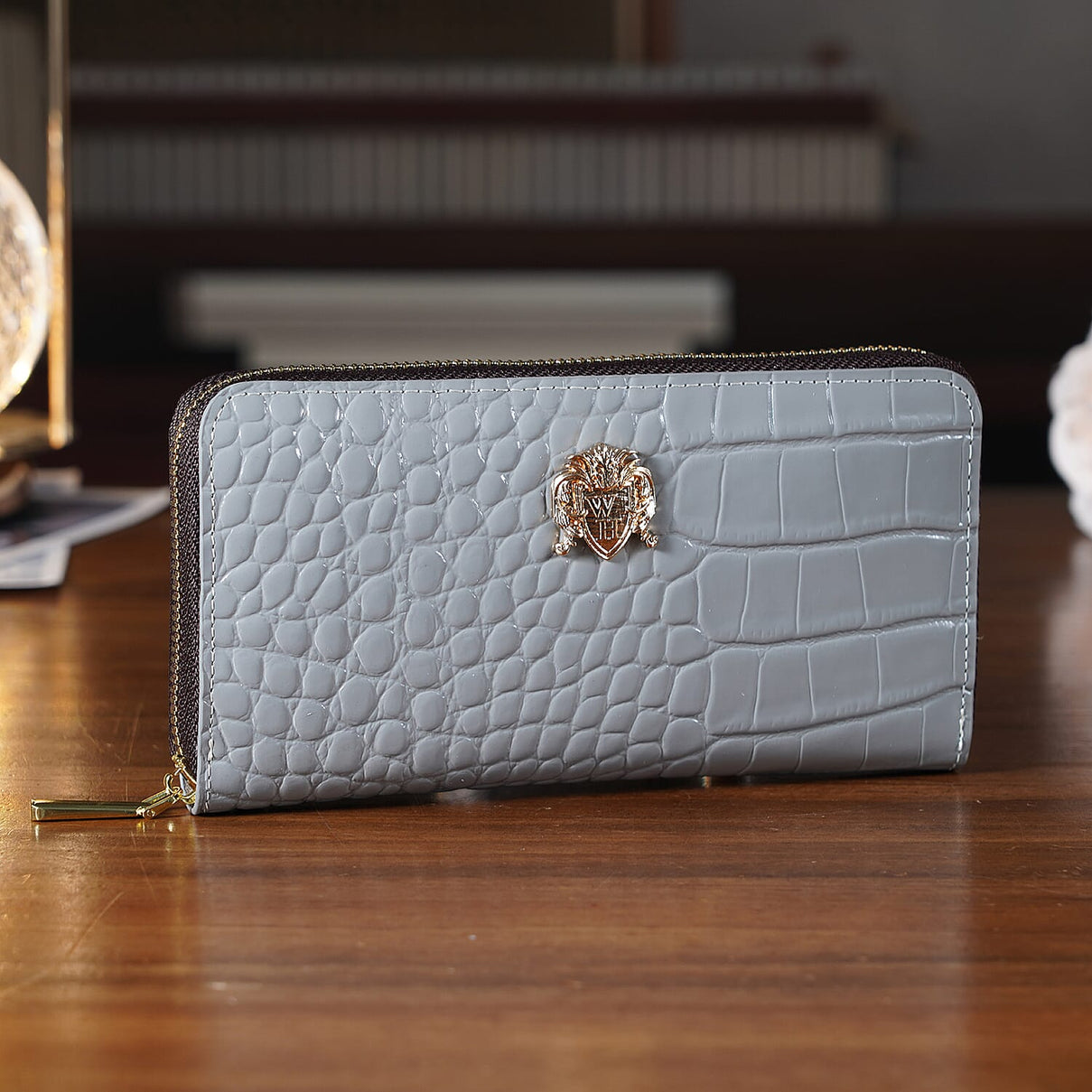 WILLIAM HUNT RFID Croc Embossed 100% Genuine Leather Wallet - Grey 8296308 2
