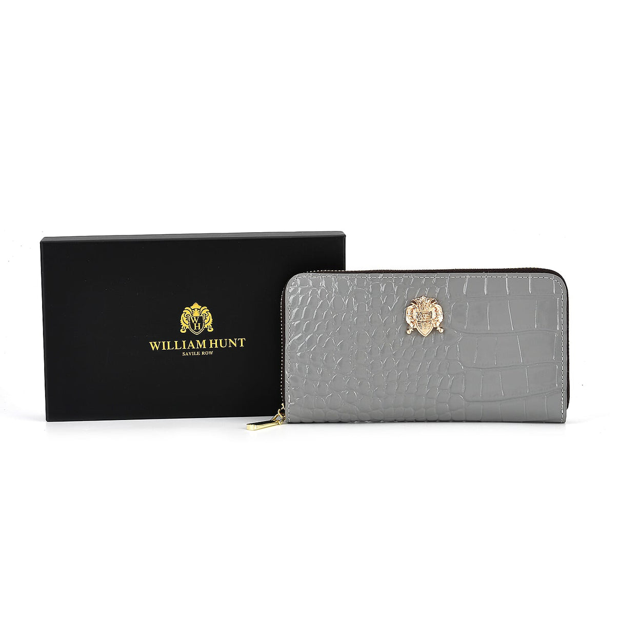 WILLIAM HUNT RFID Croc Embossed 100% Genuine Leather Wallet - Grey 8296308 10