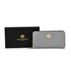 WILLIAM HUNT RFID Croc Embossed 100% Genuine Leather Wallet - Grey