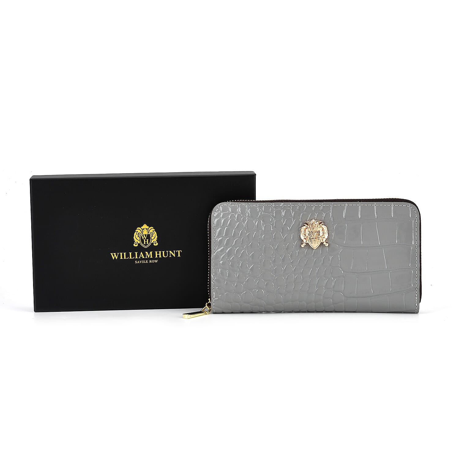 WILLIAM HUNT RFID Croc Embossed 100% Genuine Leather Wallet - Grey 8296308 10