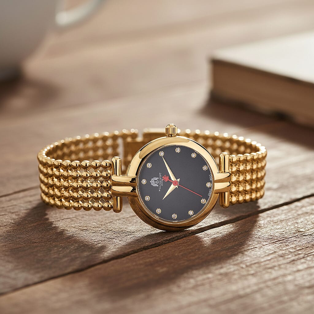 WILLIAM HUNT Limited Edition Swiss Movement Lab Grown Diamonds (VVS- E-F) Watch With 5ATM Water Resistance and Bubble Strap With Gift Box - Gold 8417252 2