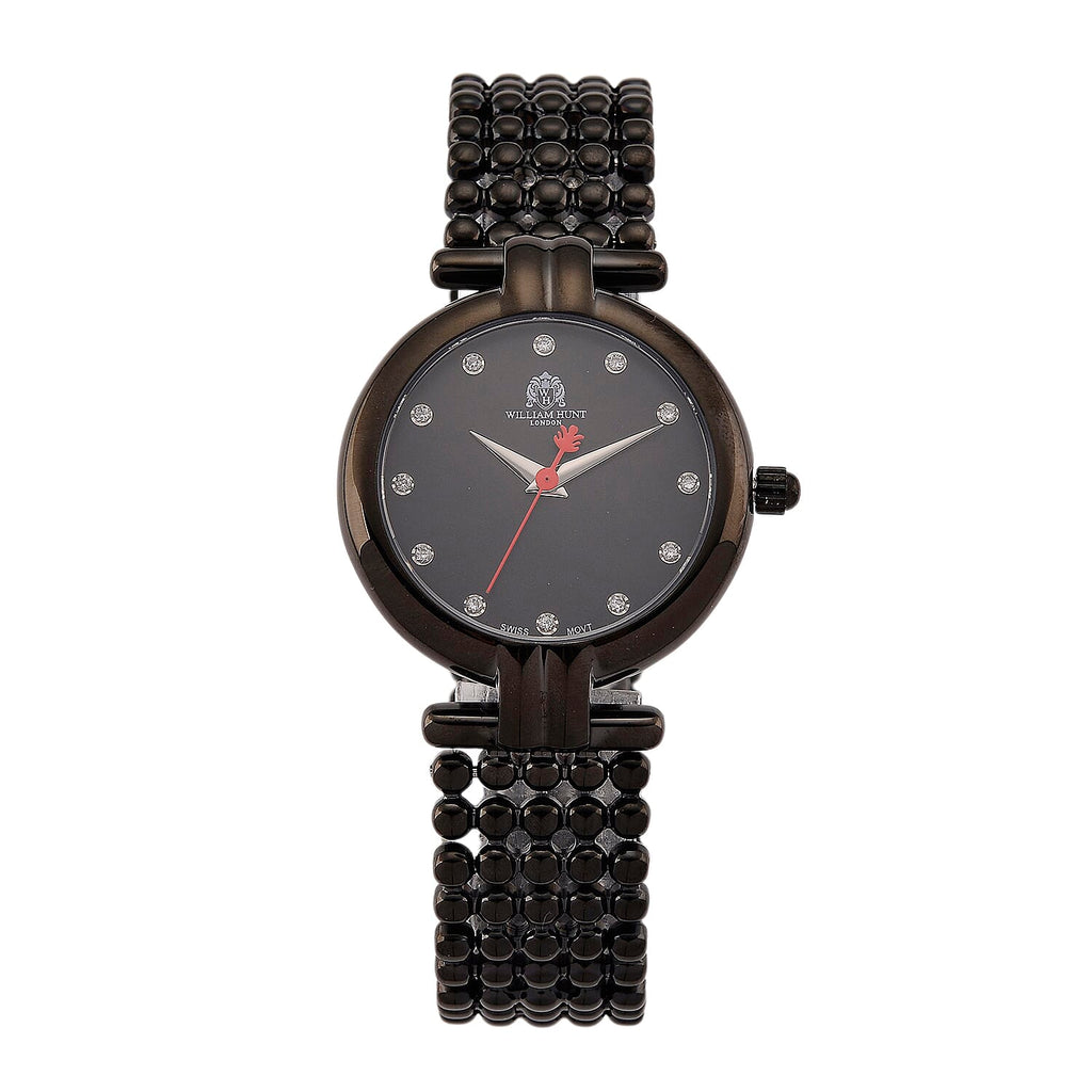 WILLIAM HUNT Limited Edition Swiss Movement VVS- E-F Lab Grown Diamonds Watch With 5ATM Water Resistancy and Bubble Strap With Gift Box - Black