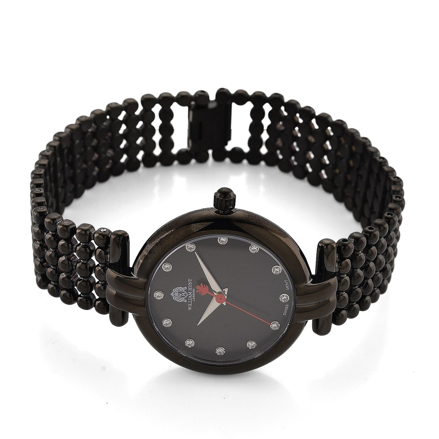 WILLIAM HUNT Limited Edition Swiss Movement Lab Grown Diamonds (VVS- E-F) Watch With 5ATM Water Resistance and Bubble Strap With Gift Box - Black V32535887 5