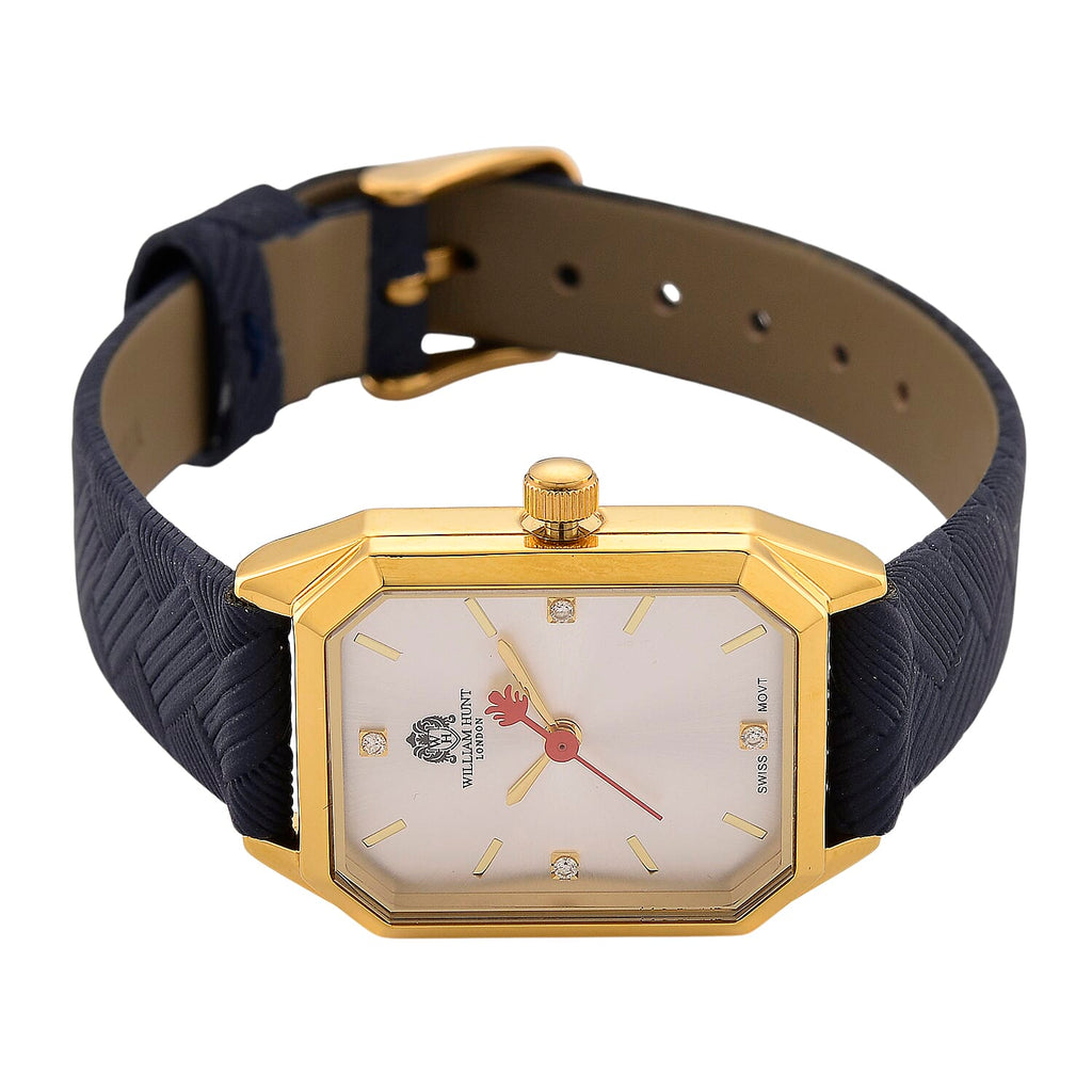 William Hunt London Legacy Lab Grown Diamond (VVS E-F) 5ATM Water Resistancy Watch with Genuine Leather Strap Swiss Movement- Blue