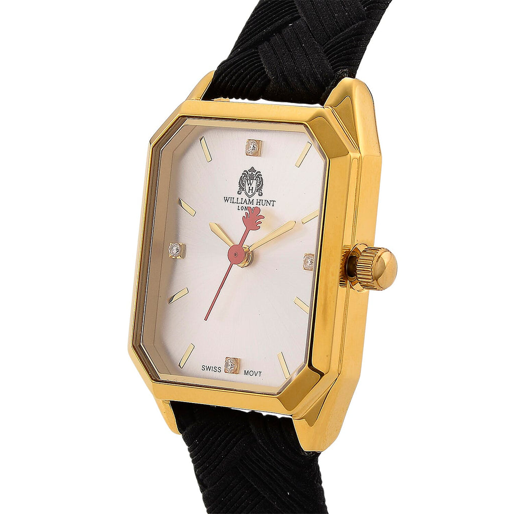 William Hunt London Legacy Lab Grown Diamond (VVS E-F) 5ATM Water Resistancy Watch with Genuine Leather Strap  Swiss Movement- Black