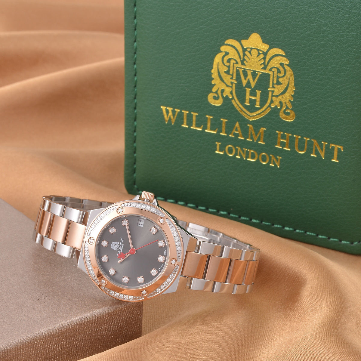 William Hunt Miyota Japanese Movement Moissanite Studded Black Dial Water Resistant Watch with Two-Tone Chain Strap 7522863 2
