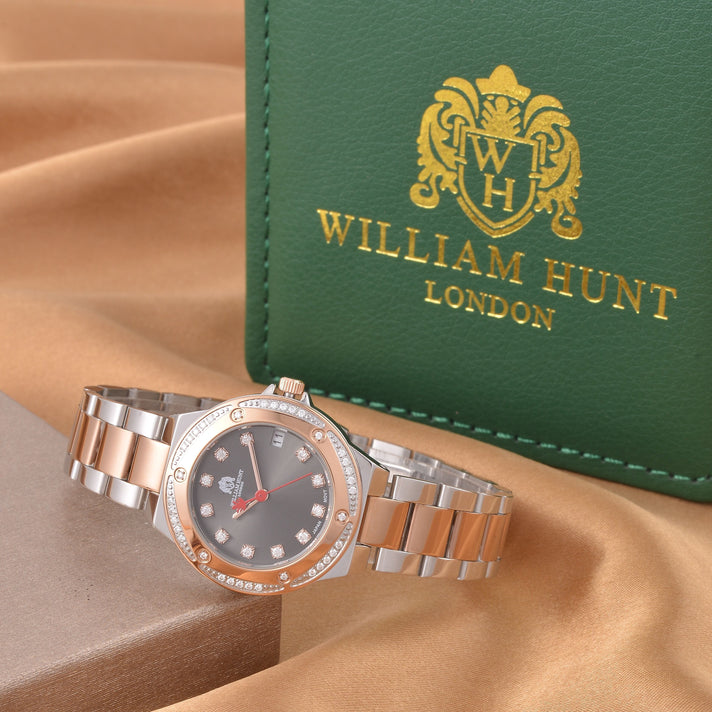 William Hunt Miyota Japanese Movement Moissanite Studded Black Dial Water Resistant Watch with Two-Tone Chain Strap 7522863 2
