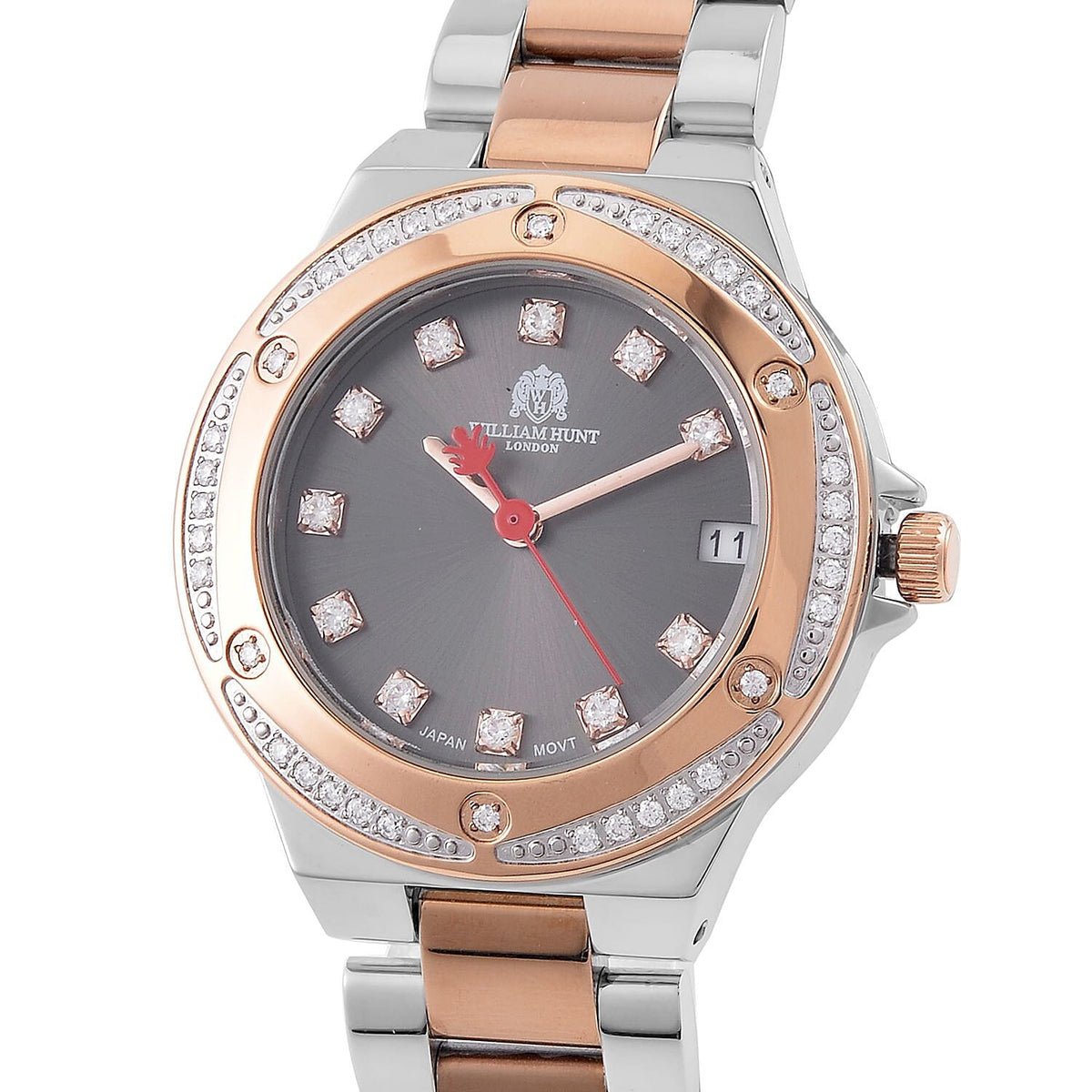 William Hunt Miyota Japanese Movement Moissanite Studded Black Dial Water Resistant Watch with Two-Tone Chain Strap 7522863 4
