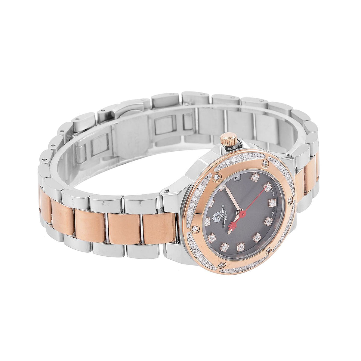 William Hunt Miyota Japanese Movement Moissanite Studded Black Dial Water Resistant Watch with Two-Tone Chain Strap 7522863 5