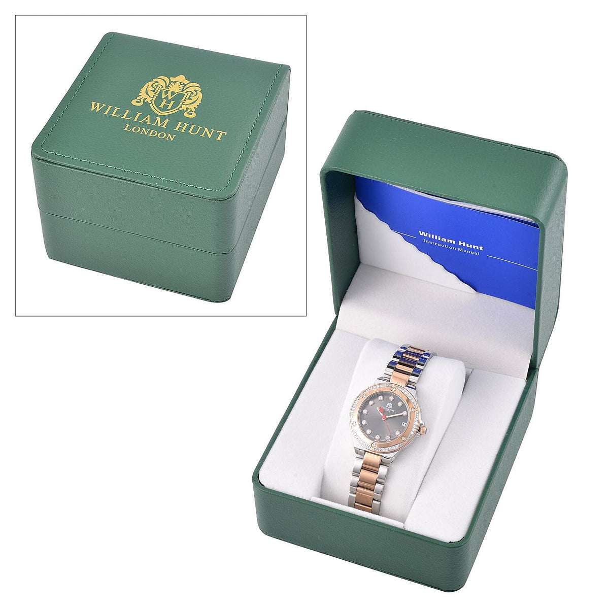 William Hunt Miyota Japanese Movement Moissanite Studded Black Dial Water Resistant Watch with Two-Tone Chain Strap 7522863 8
