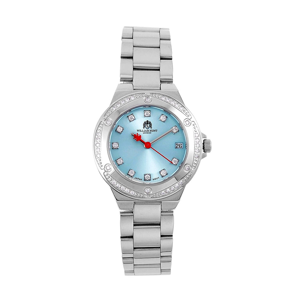 Limited Edition Exclusive William Hunt London Legacy Moissanite Watch With Japanese Miyota Movement, 5 ATM Water Resistance, Calendar Function Presented in a Gift Box - Blue