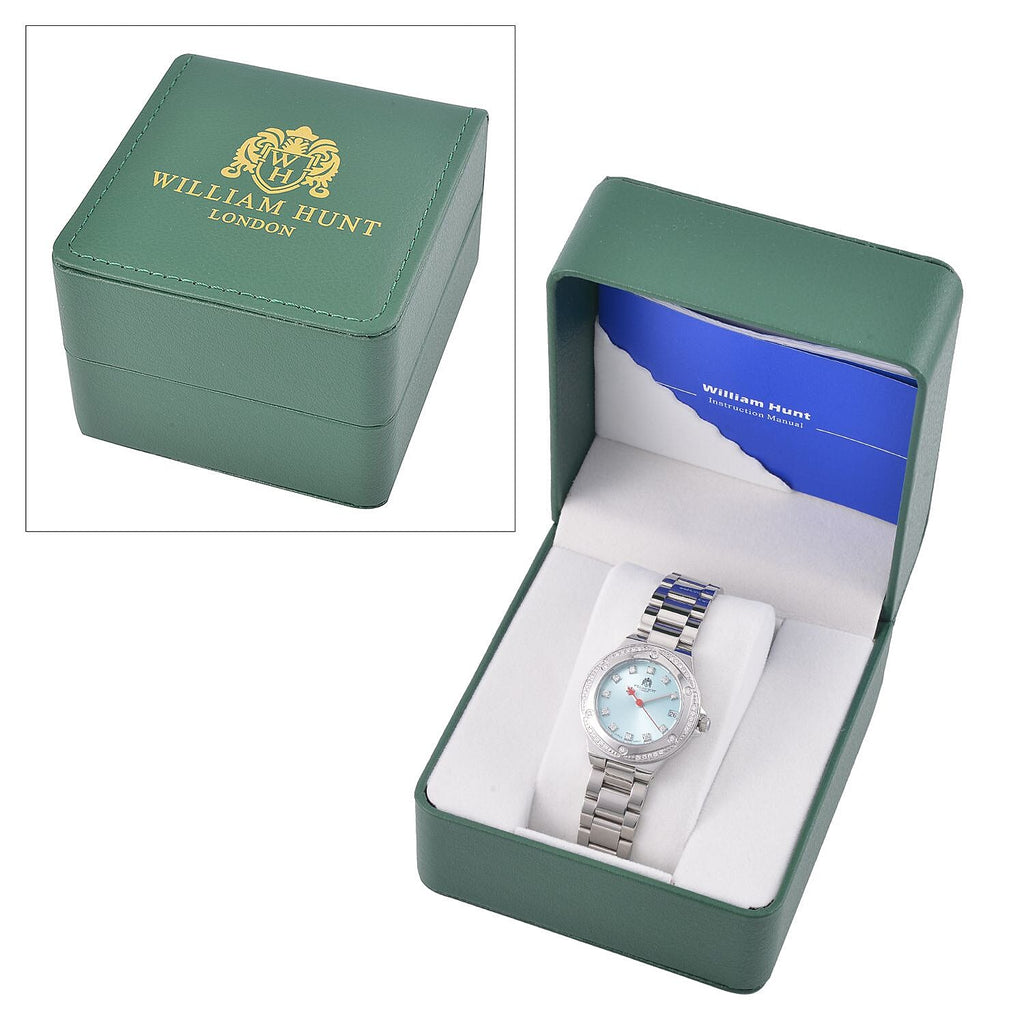 Limited Edition Exclusive William Hunt London Legacy Moissanite Watch With Japanese Miyota Movement, 5 ATM Water Resistance, Calendar Function Presented in a Gift Box - Blue