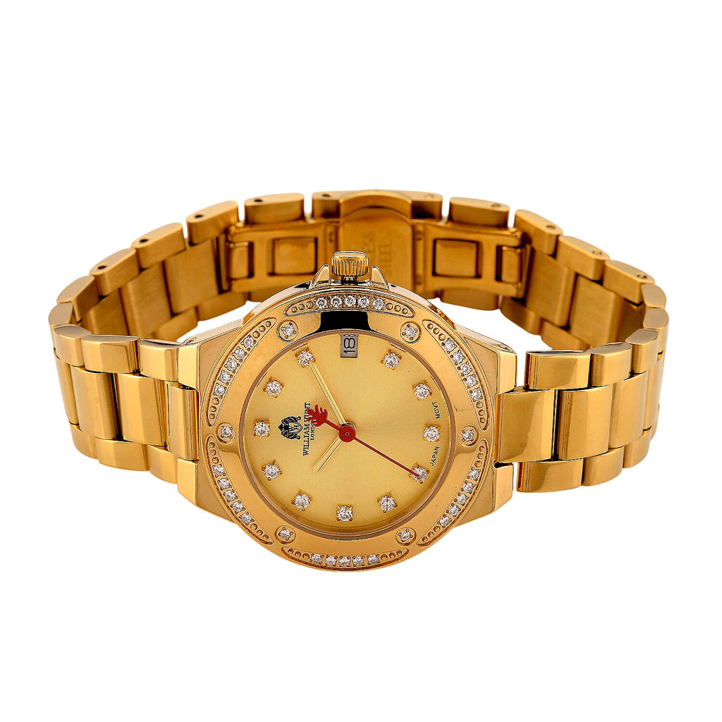 Limited Edition Exclusive William Hunt London Legacy Moissanite Watch With Japanese Miyota Movement, 5 ATM Water Resistance, Calendar Function Presented in a Gift Box - Gold