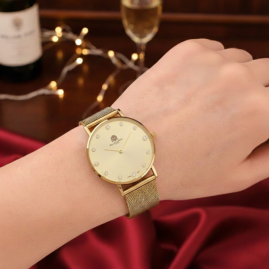 WILLIAM HUNT Limited Edition 5ATM Water Resistant Moissanite Watch - 36mm Dial With Milanese Strap - Yellow
