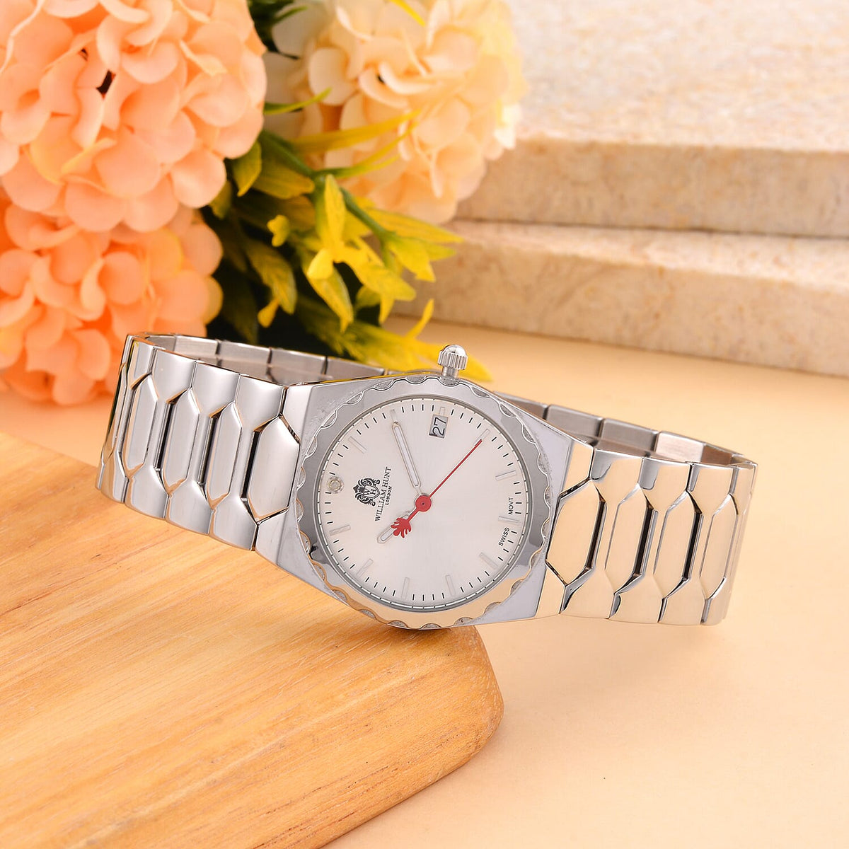 William Hunt Swiss Movement Diamond Studded Ladies Watch with White Dial and Silver and Silver Tone V32639532 2