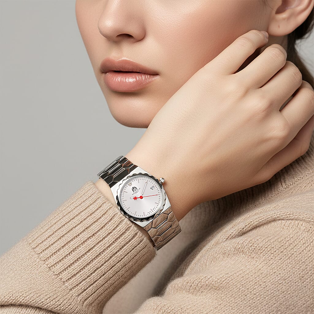 William Hunt Swiss Movement Diamond Studded Ladies Watch with White Dial and Silver and Silver Tone V32639532 3