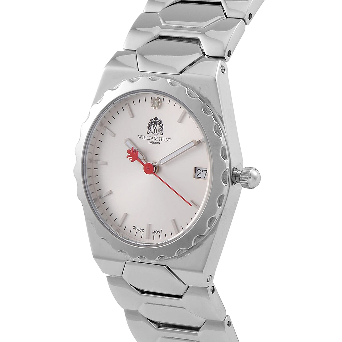William Hunt Swiss Movement Diamond Studded Ladies Watch with White Dial and Silver and Silver Tone V32639532 4