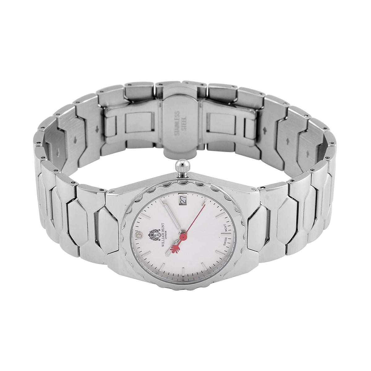 William Hunt Swiss Movement Diamond Studded Ladies Watch with White Dial and Silver and Silver Tone V32639532 5