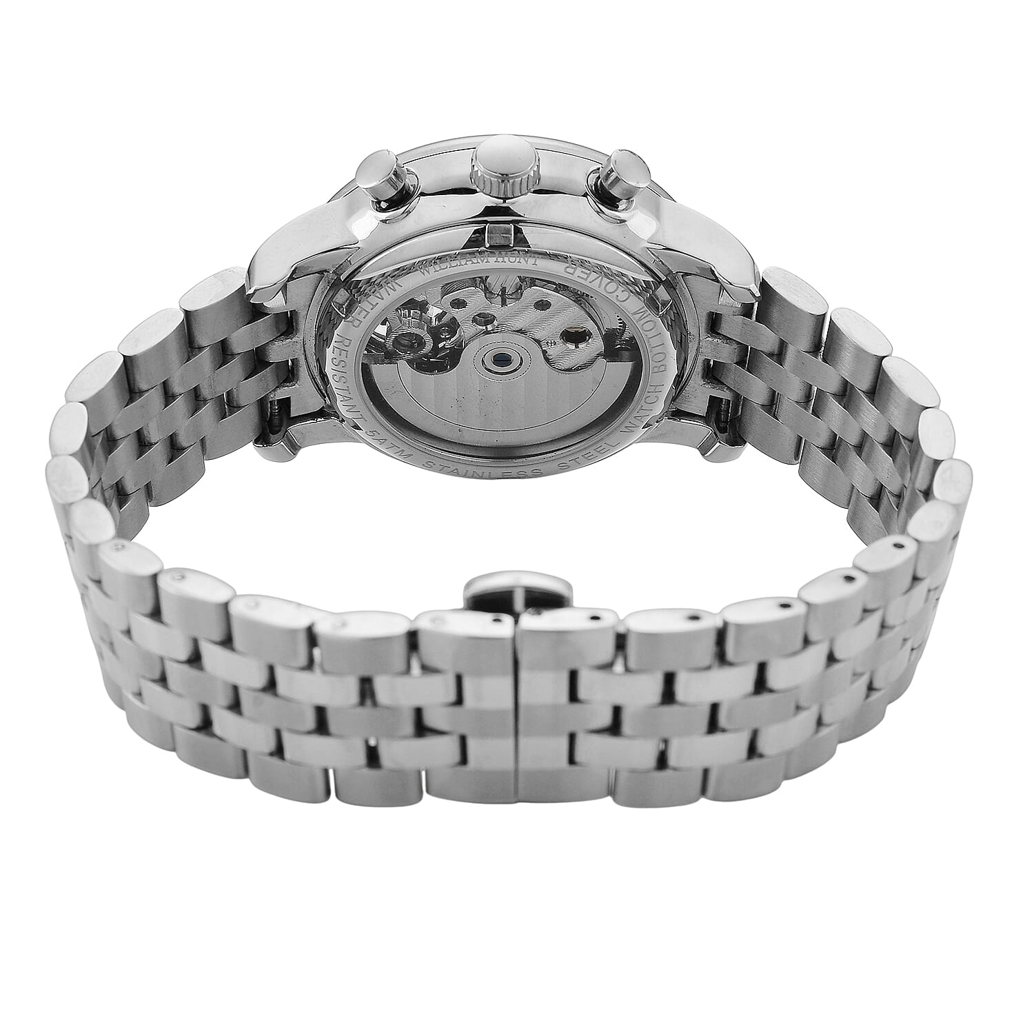 Limited Edition WILLIAM HUNT LONDON Automatic Movement 5 ATM Water Resistant Watch With Skeleton Display, Exhibition Back &amp; Bracelet Strap With Day, Date, Month Display Presented in a Gift Box 8319614 6