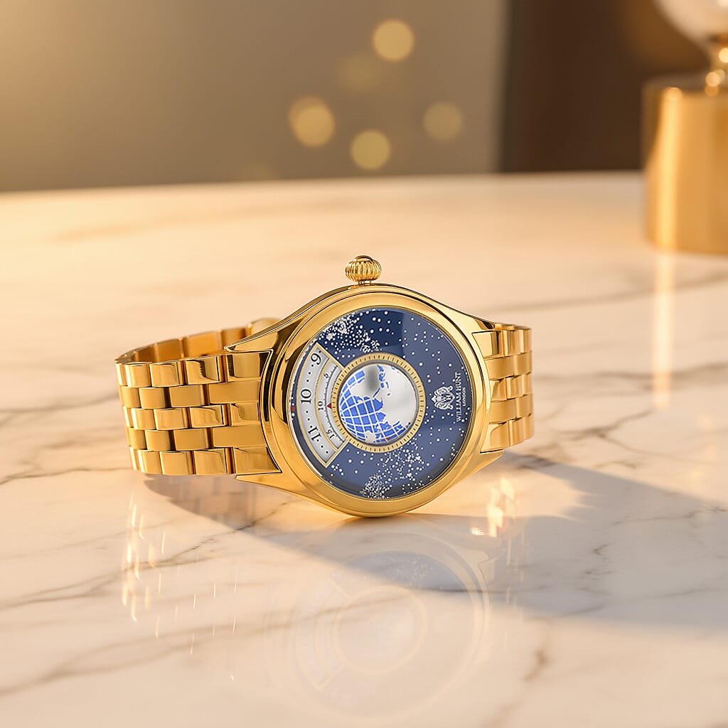 William Hunt Limited Edition Celestial Constellation Automatic Movt Watch With Rotating Globe 3ATM Water Resistancy Presented in a Gift Box - Gold Blue 8351497 2