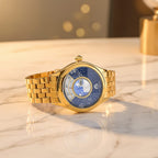 William Hunt Limited Edition Celestial Constellation Automatic Movt Watch With Rotating Globe 3ATM Water Resistancy Presented in a Gift Box - Gold Blue