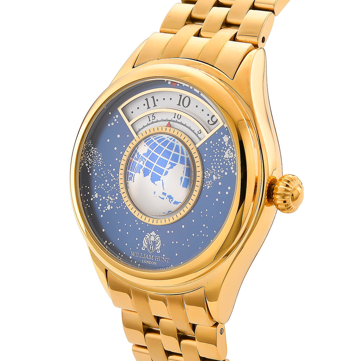 William Hunt Limited Edition Celestial Constellation Automatic Movt Watch With Rotating Globe 3ATM Water Resistancy Presented in a Gift Box - Gold Blue 8351497 4