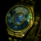 William Hunt Limited Edition Celestial Constellation Automatic Movt Watch With Rotating Globe 3ATM Water Resistancy Presented in a Gift Box - Gold Blue