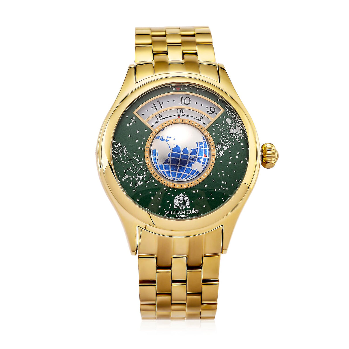 William Hunt Limited Edition Celestial Constellation Automatic Movt Watch With Rotating Globe 3ATM Water Resistancy Presented in a Gift Box - Gold Green 8351520 0