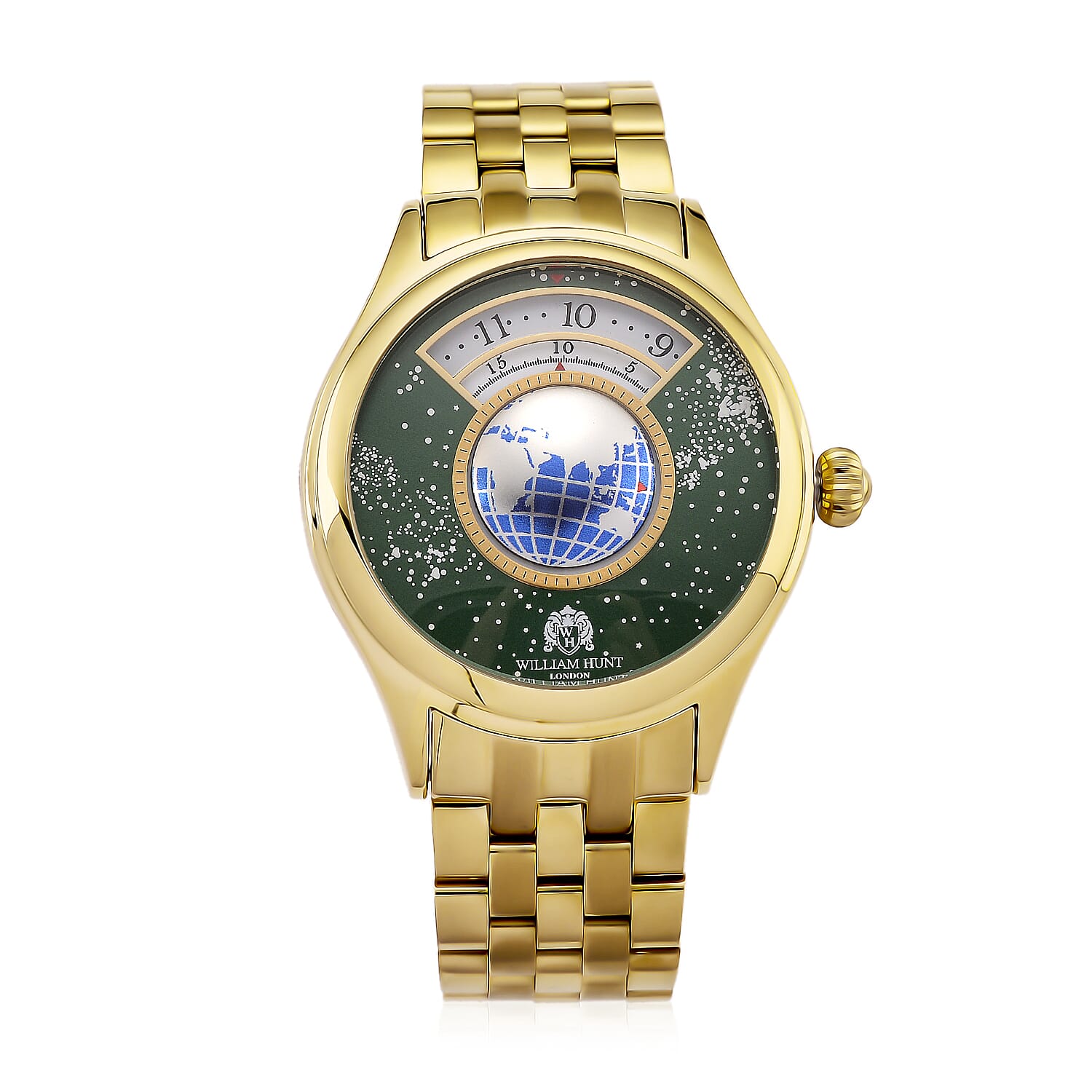 William Hunt Limited Edition Celestial Constellation Automatic Movt Watch With Rotating Globe 3ATM Water Resistancy Presented in a Gift Box - Gold Green 8351520 0